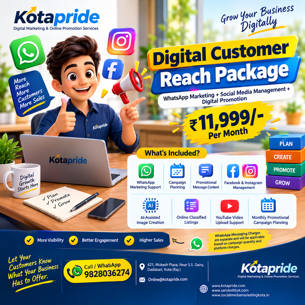 Digital Customer Reach Package: WhatsApp Marketing, Social Media And Digital Promotion
